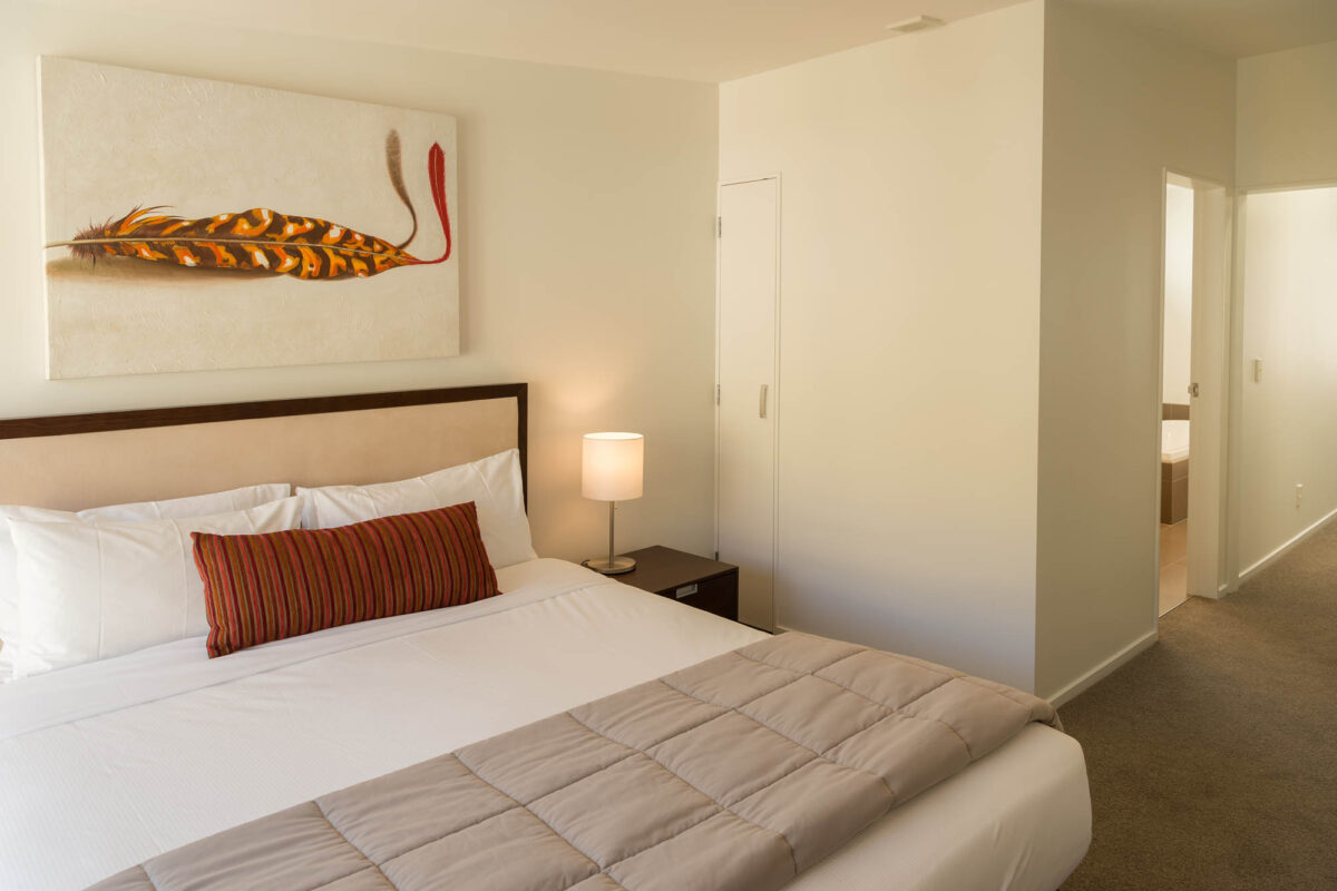 Bedroom + Hallway - Boulcott Suites 2 Bedroom Townhouse For Village Accommodation Group. Photo credit: Stephen A’Court. COPYRIGHT ©Stephen A’Court