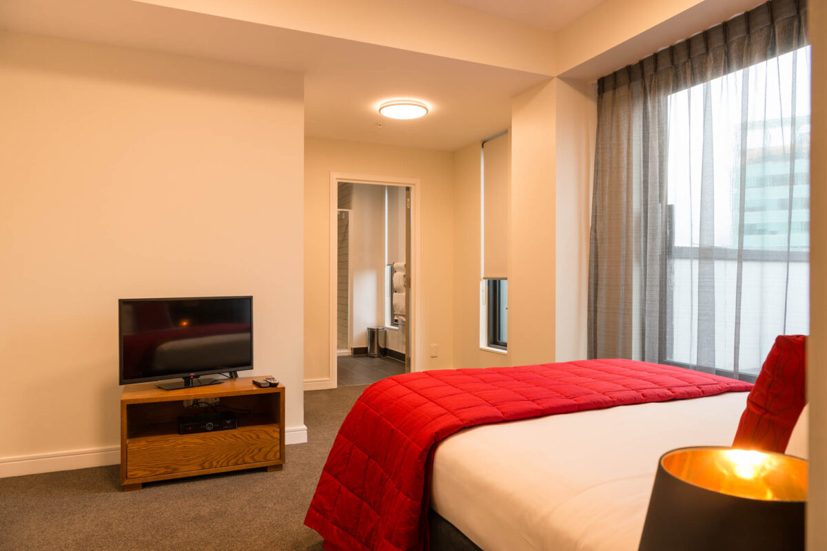 Bedroom + Hallway - Boulcott Suites O_Sullivan Suite The O'Sullivan Suite for Village Accommodation Group, Wellington NZ. Photo credit: Stephen A’Court. COPYRIGHT ©Stephen A’Court