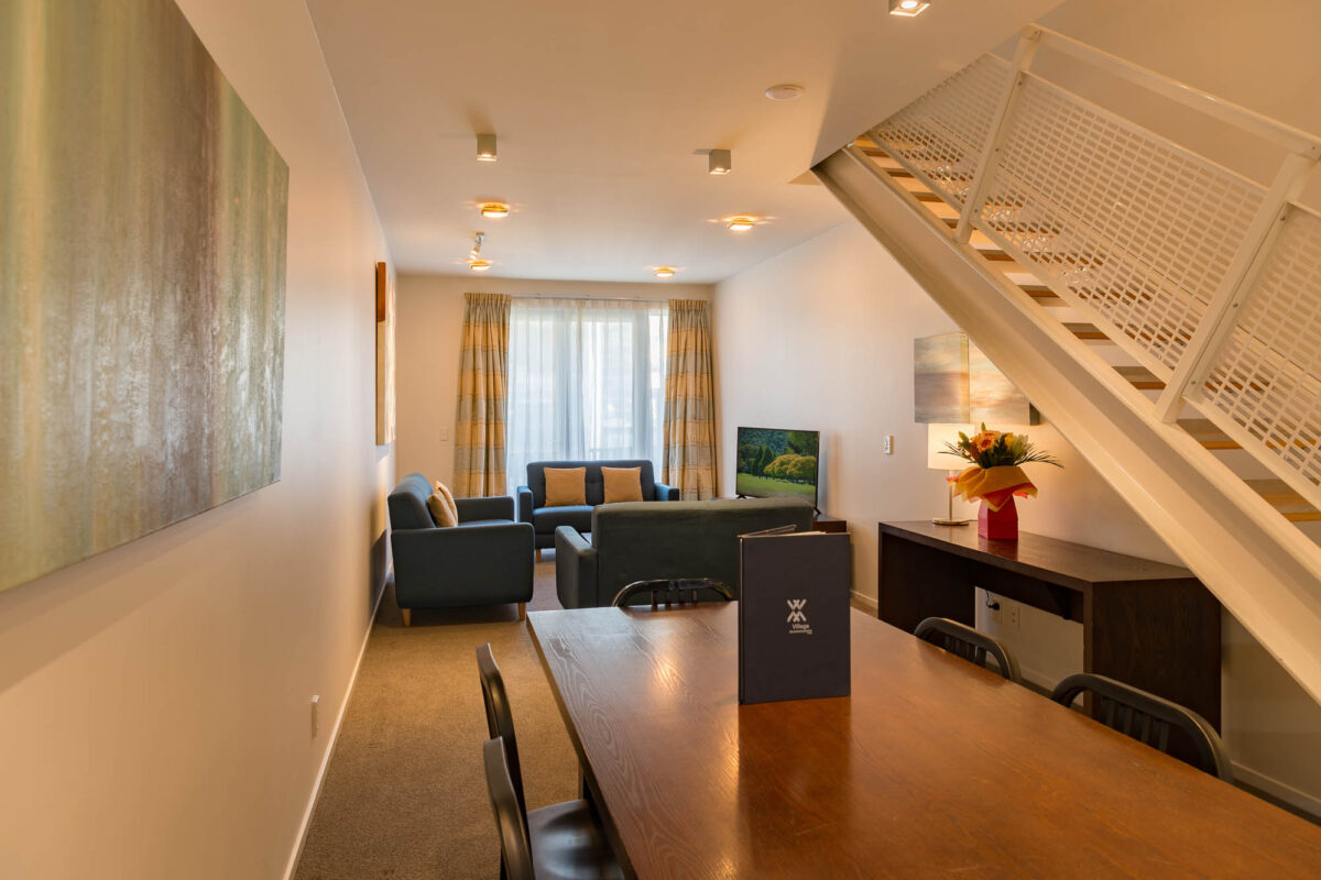 Dining + Lounge - Boulcott Suites 4 Bedroom Townhouse For Village Accommodation Group. Photo credit: Stephen A’Court. COPYRIGHT ©Stephen A’Court