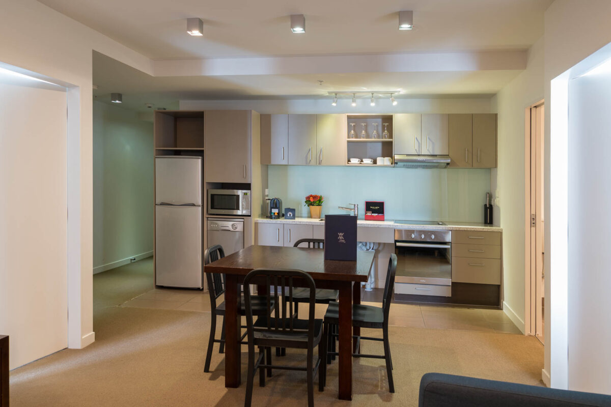 Kitchen + Lounge - Boulcott Suites 1 Bedroom Apartment South Tower For Village Accommodation Group. Photo credit: Stephen A’Court. COPYRIGHT ©Stephen A’Court