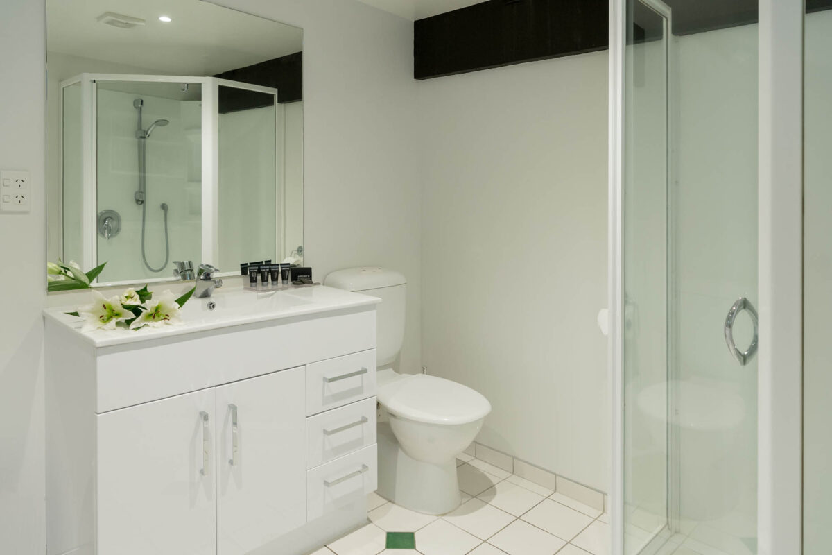 Sink + Shower - Willis Village 2 Bedroom Apartment For Village Accommodation Group. Photo credit: Stephen A’Court. COPYRIGHT ©Stephen A’Court